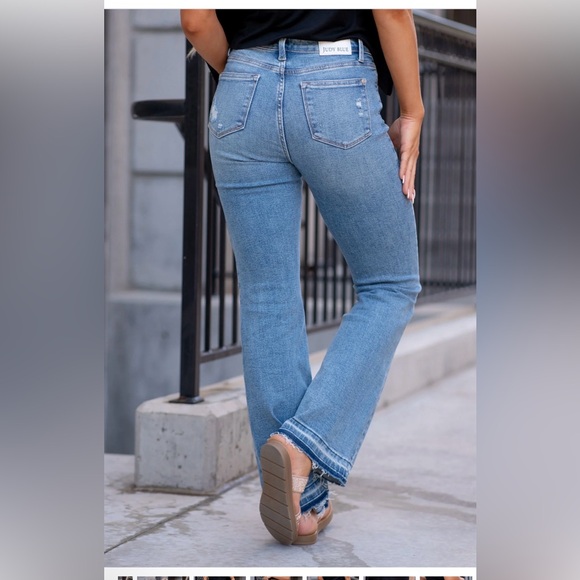Judy Blue Mid Rise Distressed Released Hem Boot Cut Jeans - Picture 2 of 11